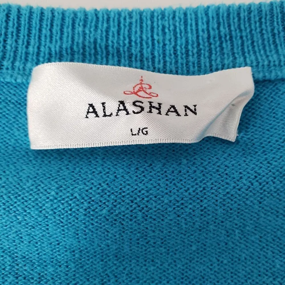 Alashan Cotton Cashmere Sweater Blue V Neck Pullover Mens Sz Large